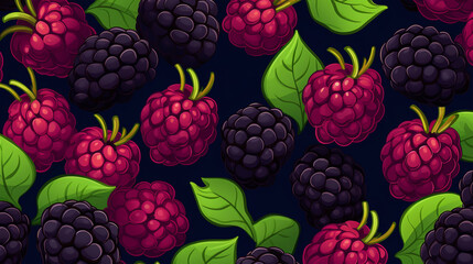 nature textured blackberry fruits seamless patter, vivid color background - obrazy, fototapety, plakaty