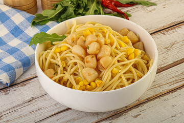 Delicous Pasta with scallop seafood