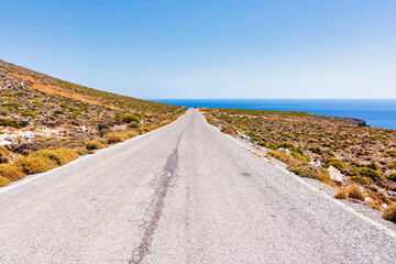 Mountain road at eastern coast of Crete island, Greece