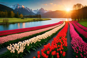 Fotobehang tulip field in spring © Rai