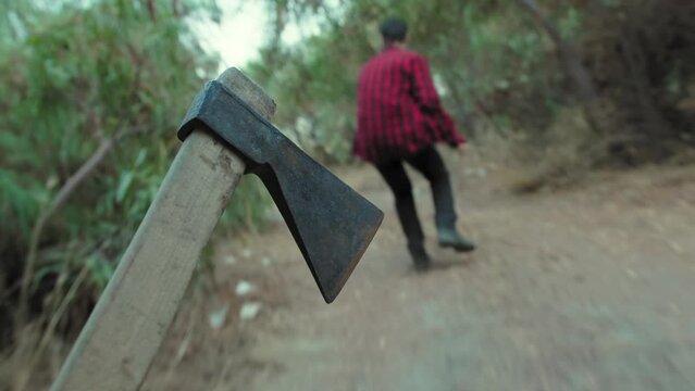 Chasing a pov victim with an axe in the woods