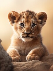 baby lion background and copy space, generative ai