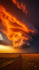 Fotobehang Red Cloud Moving Over a Dirt Road, Dangerous Tornado Warning Image, Natural phenomenon, Dusty, Desert, Generative AI  © Franklin