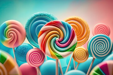 Colorful lollipops on colorful background - obrazy, fototapety, plakaty