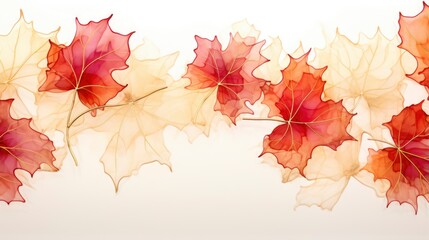 Watercolor works of maple leaf with gold lines