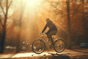 a elderly man on his bike at sunset
