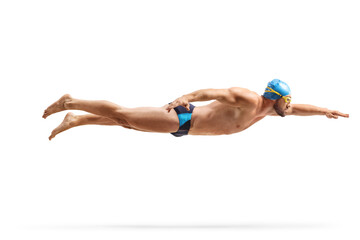 Male swimmer with cap and goggles - Powered by Adobe