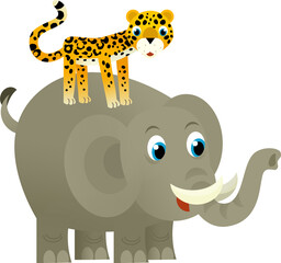 Cartoon wild animal happy young elephant with other animal friend on white background - illustration for the children