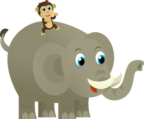 Cartoon wild animal happy young elephant with other animal friend on white background - illustration for the children