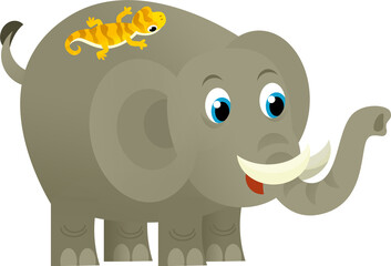 Cartoon wild animal happy young elephant with other animal friend on white background - illustration for the children