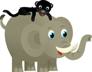 Cartoon wild animal happy young elephant with other animal friend on white background - illustration for the children