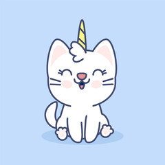 Cute white cat unicorn kawaii