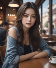 portrait of a asian woman at a cafe place