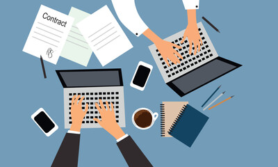 Contract signing top view, business concept illustration. Flat style vector illustration.