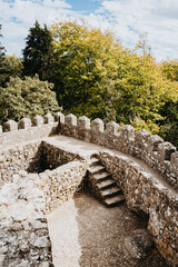 View of the stone staircase and stone wall in the fortress. Close-up.
