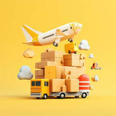 transportation flat 3d illustration on yellow background