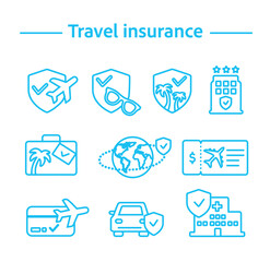 Travel insurance icon set - vector illustration with editable stoke 
