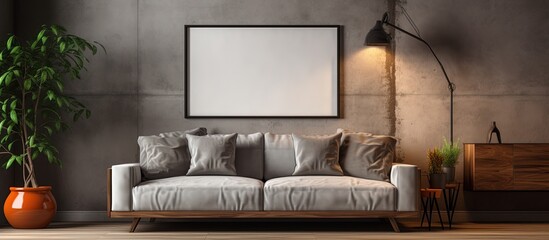 Modern living room with a fashionable sofa and picture frame