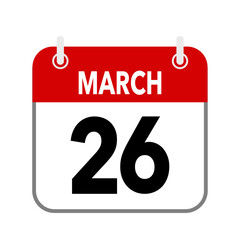 26 March, calendar date icon on white background.