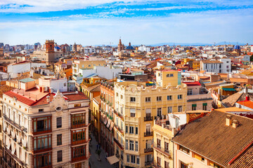 Valencia city aerial panoramic view in Spain - obrazy, fototapety, plakaty