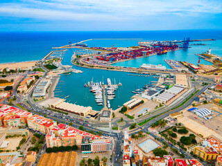 Valencia city port aerial panoramic view, Spain