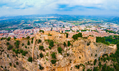 Fototapeta na wymiar Xativa Castle aerial panoramic view, Spaint