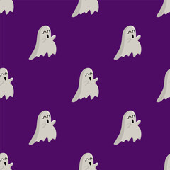 Simple seamless pattern with cute ghost. Halloween trendy concept. Hand drawn vector illustration for cover, stationary, wallpaper, prints, wrapping, textile