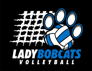 lady bobcats volleyball design with paw print ball and net for school, college or league sports © EarlFergusonClipart