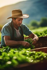 A farmer harvesting crops. Generative AI