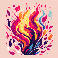 Whimsical Fire Illustration in Sleek, Stylized Minimal Lines and Vibrant Colors