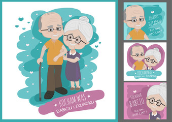 Dzień Babci i Dziadka, kartka pocztowa, grafika wektorowa, babcia i dziadek - obrazy, fototapety, plakaty