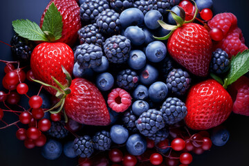 Obraz premium Fresh forest berries on dark gray background