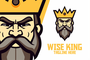Wise King Head Mascot Logo for Sport and Esport: Man with Crown Icon Badge Emblem
