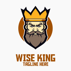 Wise King Head Mascot Logo and Man with Crown: Icon Badge Emblem in Sport and Esport