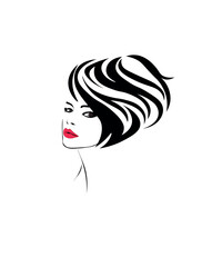 woman with hair. Women short hair style icon, logo women face on white background, vector