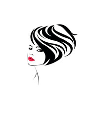 woman with hair. Women short hair style icon, logo women face on white background, vector. Woman with flying hair. Vector illustration of a very woman with black flying hair