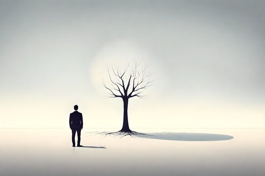 silhouette of a person in front of a white tree, generative AI