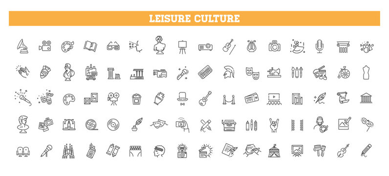 Art and culture line icons collection. Thin outline vector icons