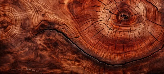 Fotobehang Cut of a Mahogany tree texture. Mahogany Wood texture background. Horizontal format banners poster. Texture background photo AI generated © Magiurg