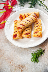 christmas cookies sweet dessert puff bun strawberry filler holiday treat new year and christmas celebration meal food snack on the table