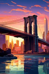 Retro New York City travel poster with Brooklyn Bridge - obrazy, fototapety, plakaty