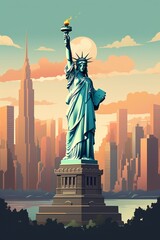 Retro New York City travel poster with state of liberty - obrazy, fototapety, plakaty