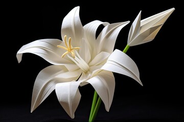 white lily on a black background paper art Floral fantasy design Waiting for spring card design Card for Mothers day, 8 March
