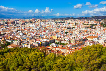 Fototapeta premium Malaga city aerial panoramic view in Andalusia, Spain