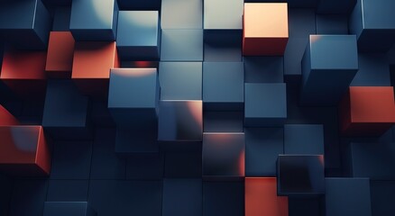 3d cubes with triangles, in the style of dark, foreboding colors, rectangular fields, abstraction-creation, shaped canvas, light crimson and dark blue, colorful textures, light bronze