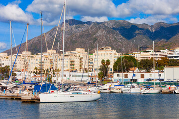 Fototapeta na wymiar Marbella city port panoramic view in Spain