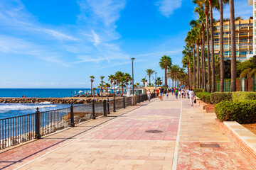 Marbella beach promenade in Andalusia, Spain - obrazy, fototapety, plakaty