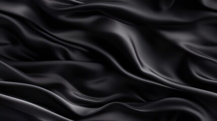 Fototapeta premium Black fabric allure. Gentle wavy and shiny. A backdrop for design dreams. Dive into elegance.