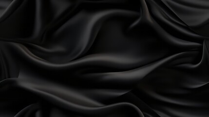 Fototapeta premium Black fabric magic. Gentle waves on a shiny surface. A touch of elegance. Dive into luxury.
