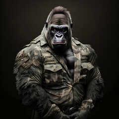 gorillas with forest army uniform created by AI 04